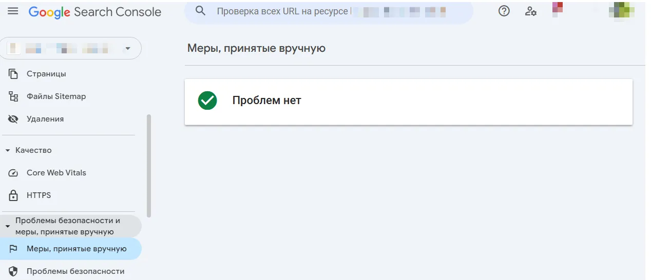 Ручных санкций от Гугл нет, Search Console