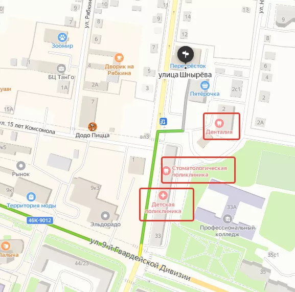 Показ медицинских клиник на Яндекс Картах вдоль маршрута
